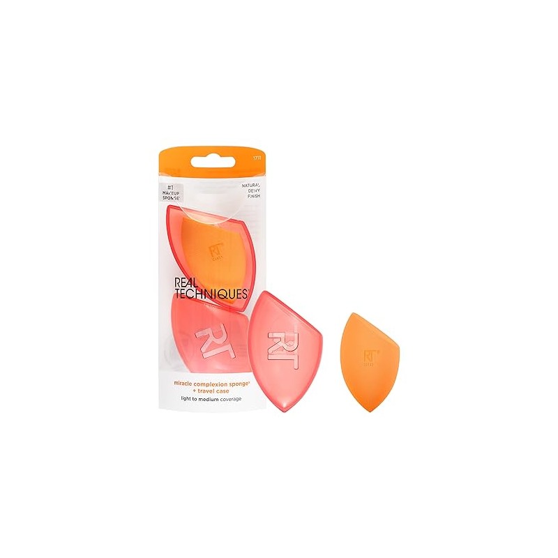 Real Techniques, Esponja Miracle Complexion con Estuche de Viaje, Esponja