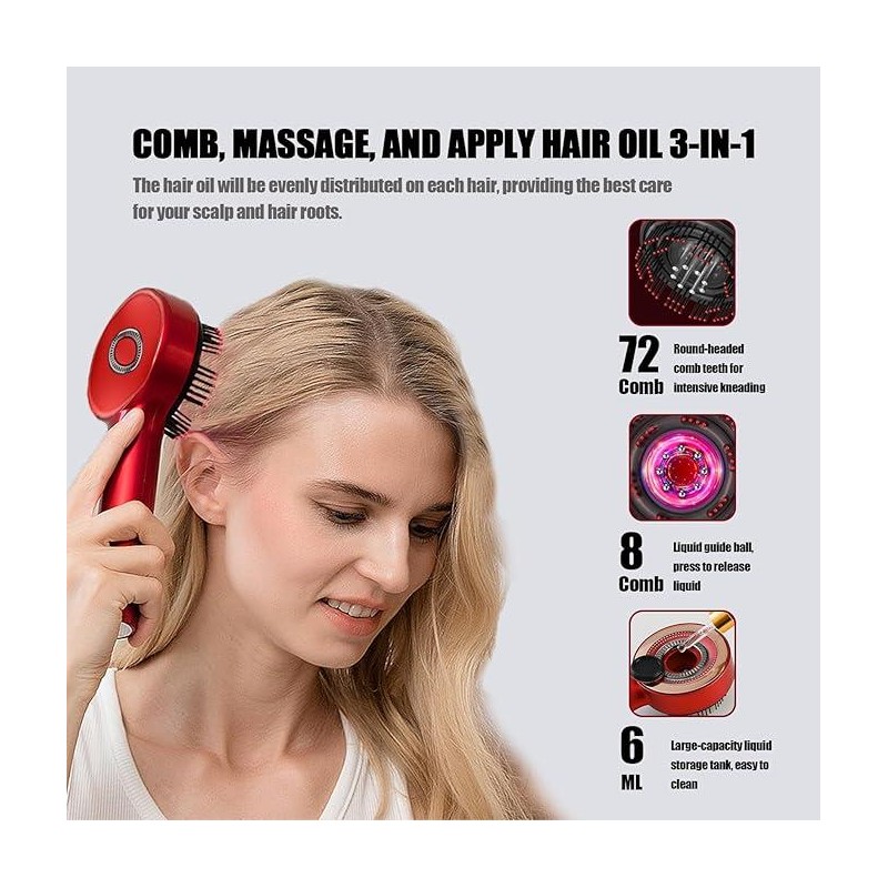 Red Hair Massager, Scalp Massager, Multi-Function Electric Scalp Massage Comb