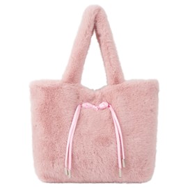Aisi Women Plush Tote Handbag Soft Faux Fur Purse Girls Cute Warm Shoulder Bag, Pink