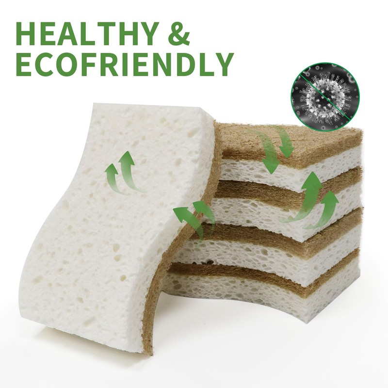 KICKLEEN 16 Pack Biodegradable Natural Kitchen Sponge - Compostable Cellulose