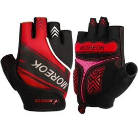 BIKINGMOREOK Cycling Gloves Bike Gloves Biking Gloves for Men Women,Half Finger Mountain Bike Gloves Workout Gloves Road Bicycle Gloves with 5MM Anti-Slip Gel Pads-Red-S