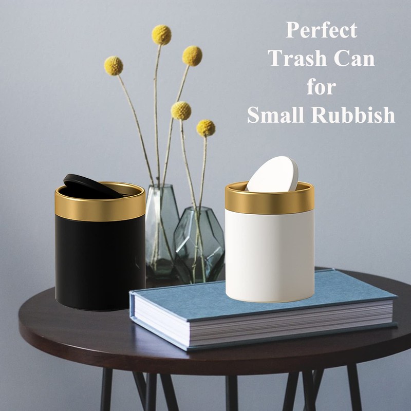 JILLICK Mini Trash Can with Lid, Metal Small Tiny Mini