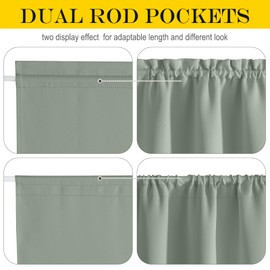 NICETOWN Greyish Green Short Curtains for Kitchen Door Window, Farmhouse Thermal Insulated French Door Curtains for Front Back Glass Patio, Small Curtains with Tieback, 1 Panel, 25" W x 50" L