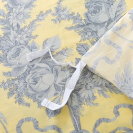 Get Bed Ready Toile de Jouy Victorian Damask Luxury Duvet Cover French Country Bedding Set Cotton Vintage Botanical Garden Bohemian Pattern Farmhouse Decor (Yellow Gray, King)