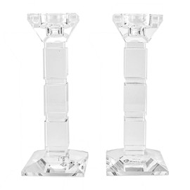 (D) Judaica Crystal Candle Sticks Square Design Set of 2 Candle Holders (Clear)