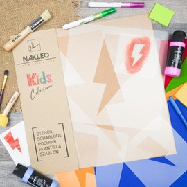 NAKLEO 5 pcs Reusable Plastic Stencils - Thunder Electrical Lightning - 34x34cm to 9x9cm - Pattern Children Kids Painting Template Room Decor - Craft DIY Wall Furniture