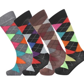 Soxy® Mens Pack of 4 Cotton Rich Knee High Long Hose Argyle Socks - Assorted Colours Golfing Sports