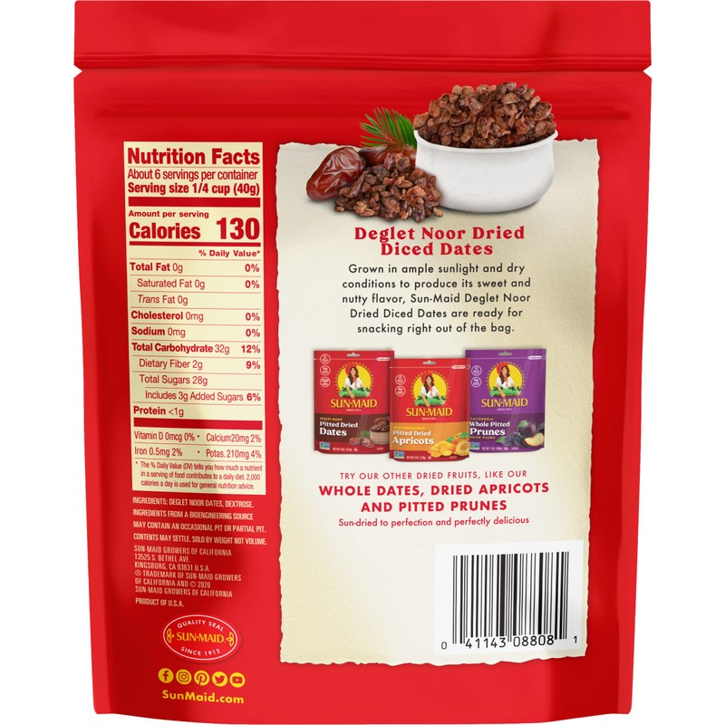Sun-Maid California Chopped Dates | Resealable Bag | 8 Ounce