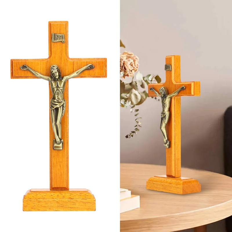 Crucifix Wooden Hand Made Standing Catholic Jesus Crucifix Wall Cross