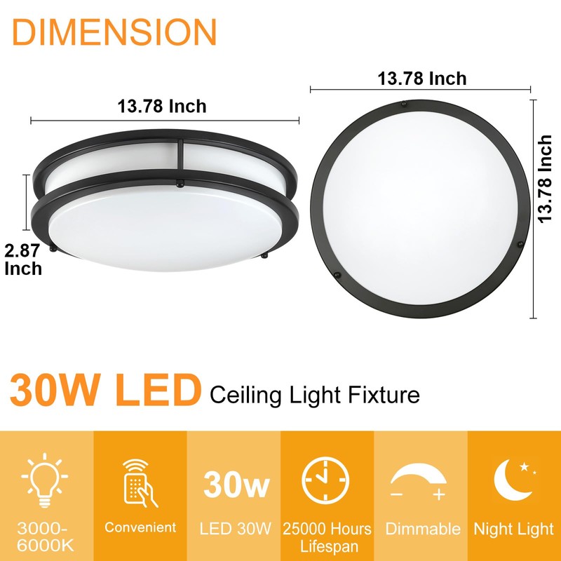 DLLT 30W Modern LED Flush Mount Ceiling Light with Remote,