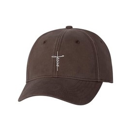 One Size Brown Baseball Jesus Cross Script Christian Embroidered Dad Hat Structured Cap