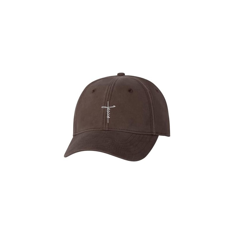 One Size Brown Baseball Jesus Cross Script Christian Embroidered Dad