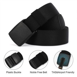 JASGOOD Elastic Stretch Belt for Men Outdoor Sports Work Nylon Canvas Web Mens Elastic Belt with Plastic Buckle, Black,Fit Pants Below 35"