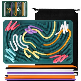 Sensory Activity Board, Silent Fidget Toys for Calming, Stress, Anxiety, ADHD & Autism, Discreet Fidget Board Toys for Adults Includes Portable Travel Bag & 20 Strings (Deep Green)