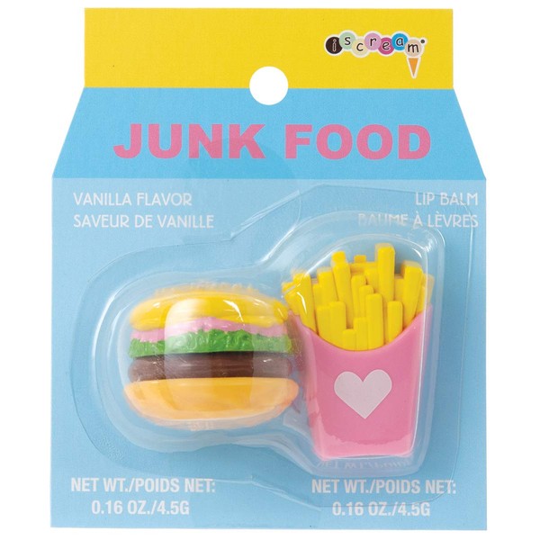iscream Junk Food Burger and Fries Shaped Vanilla Scented Lip Balm Set