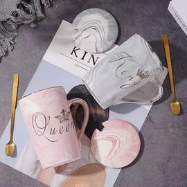 WUVCDI Mr and Mrs Mugs, Mr and Mrs Gifts for Couple, Engagement Gifts for Couple Engagement Bride and Groom, Ceramic Mugs Set (King & Queen)