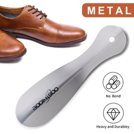 BOOMIBOO 2 Pack Metal Shoe Horns - Durable 7.5 Inch Shoe Helper with Ergonomic Handle, Travel Friendly Shoe Horns for Men and Women