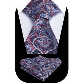 Alizeal Mens 3.15inches Vintage Paisley Tie with Pocket Square Set, Navy+Burgundy