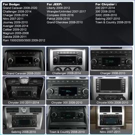 Car Radio for Dodge Grand Caravan 2008-2020 Challenger Avenger 2008-2014 Charger 2008-2010, for Chrysler 200 2011-2014 Chrysler 300 300C Town & Country 2008-2010, Touch Screen Stereo Wireless Carplay