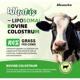 Allcoovita,Liposomal Bovine Colostrum Powder – Pure Grass-Fed Colostrum for Gut Support, Immune Health & Hair Growth – 72 Servings per Bottle, 180g / 6.35oz