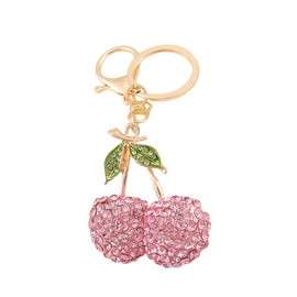 tenghong2021 Rhinestone Cherry Keychain Shining Crystal Sparkling Fruit Key Ring for Women Girls Bag Purse Accessories -Pink Cherry