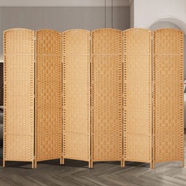 Rose Home Fashion Room Divider, 6 ft Tall Room Dividers and Folding Privacy Screens, 16in Privacy Screen 6 Panel Light Beige Space Temporary Wall Foldable Partition Separation