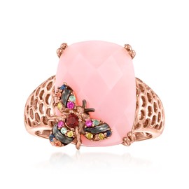 Ross-Simons Pink Opal Bumblebee Ring With .10 ct. t.w. Multicolored Sapphire and Garnet Accent in 18kt Rose Gold Over Sterling. Size 7