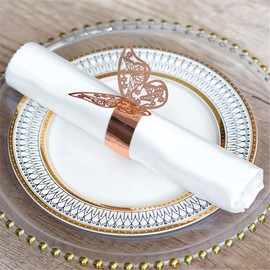 Lavandi 100pcs Napkin Rings 3D New Butterfly Paper Weddings Party Serviette Table Decoration Restaurant Hollow Out Bright Spot Material (Reflective Rose Gold)