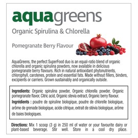 Prairie Naturals Prairie Naturals Organic Aqua Greens, Spirulina & Chlorella Blend, Green Energizer, Detoxification, Antioxidant, Third-party tested, Vegan, Gluten-Free, Non-GMO, Grown sustainably and organically outside, Pomegranate Berry Flavour 200g Powder
