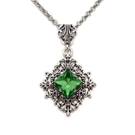 Moon Maiden Jewelry Gothic Victorian Steampunk Silver Filigree Necklace Pendant Choker Bridal Wedding Renaissance Medieval Edwardian Celtic Art Nouveau Goth (Light Peridot Green)