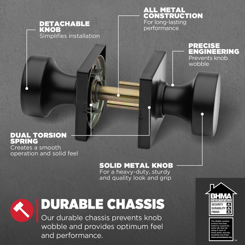 Kwikset Pismo Interior Passage Door Knob, Handle For Closet and
