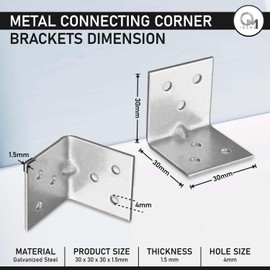 OMIDEAS 20 x Corner Brackets (30 x 30 x 30) Angle Reinforced Metal Braces Wood Timber Galvanised Steel Sheet Connecting Joining Fixing L Repair Connector