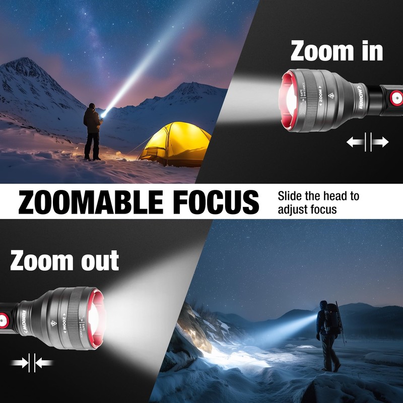 Arrow Rechargeable Flashlights 12000 Lumens, 6 Modes Bright LED Flashlight