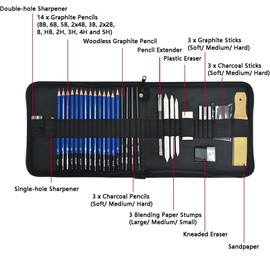 KOMLISATS 35 Pcs Professional Drawing Set Sketch Pencil Set, Art Supplies Art Kit für Artist Beginners Kids Adults…