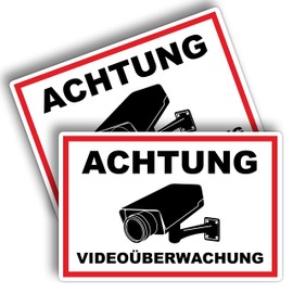 Strobo Achtung Videoüberwachung Sign, 20 x 30 cm, Made From Sturdy PVC Hard Foam Board, 3 Mm, ‘This Area Is Monitored’ Sign With UV Protection, Pack Of 2