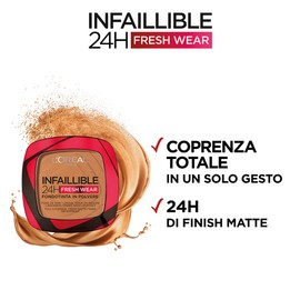 L'Oréal Paris Infaillible 24H Fresh Wear Makeup Powder 330 Hazelnut Matte Makeup Powder Waterproof Sweatproof Up to 24H Hold