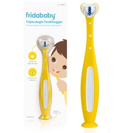 Frida Baby Frida Baby Triple-Angle Toothhugger Training Toddler Toothbrush, Easter Basket Stuffer for Kids, Toddler Toothbrush 2+, Soft Bristles, Suction Cups, Three Sided, Cleans All Sides at Once, Yellow