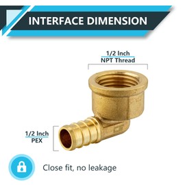 Seelink (20-Pack) PEX Fittings, Pex 1/2" x 1/2" Female Threaded NPT Elbow Adapter, Brass Crimp Fittings, for PEX Tubing Pipe Plumbing, ASTM F1807