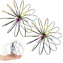 Pack of 2 Flow Rings Toy, Loop Lasso, 3D Arm Spring Magical, Flow Ring, Stainless Steel, Multi-Sensor, Educational, Magic Flow Anti-Stress Toy, Interactive Spiral Toy for Adults Teens