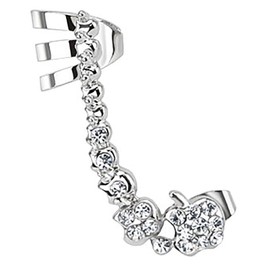 Mia Nova® Cartilage Jewellery Ear Clip Earrings Pierced Earrings Helix Cartilage Ear Cuff with Crystal Flowers Silver – Apple, Right Ear, Silver