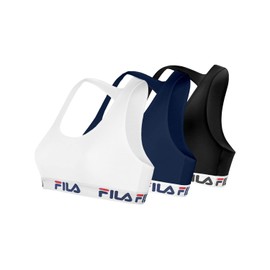 FILA Reggiseno Sportivo Donna in cotone, senza rinforzo, set di 3, Blu, Nero, Bianco, Taglie L