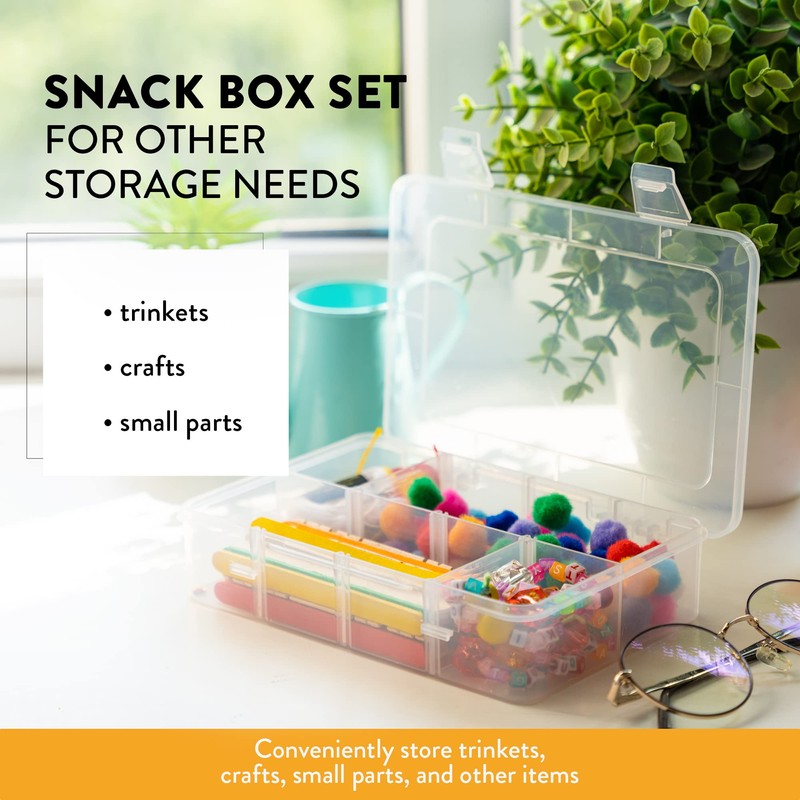 Snack Box Containers Set of 2-Reusable,100 Dissolvable Labels, 8 Adjustable