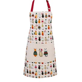 Ulster Weavers - Christmas Cats Apron (70 x 80cm) - 100% Cotton - 1x Pocket - Washable - Cat Apron for Christmas - Natural Apron for Chef - Christmas Kitchen Decorations - Cat Lovers Gifts