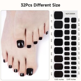 Moguri 32Stücke feste halbgehärtete Gel Pedikürestreifen, Farbgel Zehennagelaufkleber, vollständige Nagelfolien für Frauen, Mädchen, Kinder, inklusive Vorbereitungspads,Schwarz