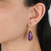 Gempires Amethyst Faceted Long Pear Gemstone Drop Dangle Hook Earrings,