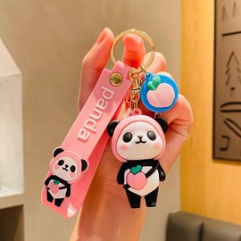 2 x Key Rings with Carabiner with Cute Soft Plush for Car, Motorcycle, Pendant & Lucky Charm for Backpack Decorations, Handbag Decorations & Purse, panda