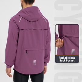baleaf Men's Rain Jacket Waterproof Running Cycling Windbreaker Golf Hiking Gear Hood Raincoat Packable Reflective Red L