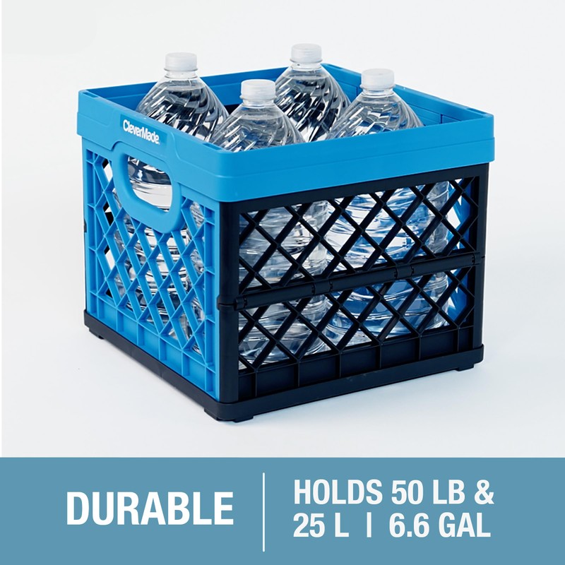 CleverMade Collapsible Milk Crate, Neptune Blue, 3PK - 25L (6