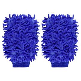 Thyonta Car Wash Mitt 2PCS Washing Cleaning Microfibre Gloves Reusable Drying Towel Sponge Mitt Cloth for Car Cleaning (Blue)