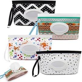 Wipes Dispenser, 4 Pack Portable Wet Wipes Pouch- Wipe Holder -Refillable Lightweight  Case with Sealed Zipper to Keep Wipes Clean and Moist - Color: multicolored A